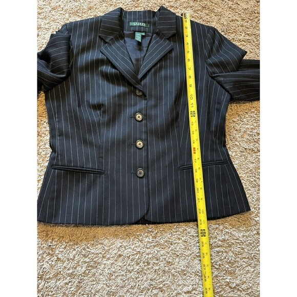 Lauren Ralph Lauren Blazer Women's Size 12 Pinstripe Wool Pockets Career Black - Picture 8 of 9